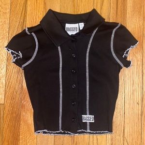 Urban Outfitters Ragged Button Up Crop Top. Size XS. Black